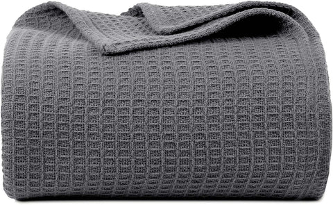 Blanket Queen Size 100% Cotton Throw Blanket - Soft Breathable Lightweight Layering All Season Thermal Blanket for Bed Sofa and Couch 90 x 90 Inches Grey Color by Bed Bath and Home