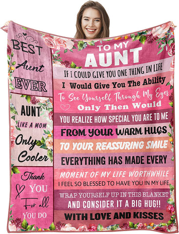 Aunt Gift, Mother's Day Blanket Gifts for Aunt, Aunt Gifts from Niece Nephew, Best Aunt Ever Gifts, Birthday Gifts for Aunt, Funny Aunt Gifts, Meaningful Gift for Aunt - Blanket 60" X 50"