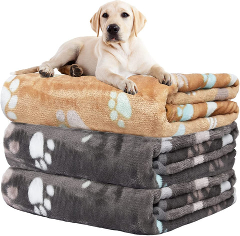 Upgraded Dog Blankets for Large Dogs, 3 Pack Dog Cat Flannel Blankets Washable, Soft Pet Mat Throw Cover for Kennel Crate Bed, Cute Paw Pattern, Dog Blanket, Pet Blanket 41" x 31"