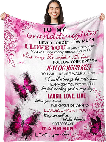 Daughter Gift Blanket - to My Daughter Gifts from Mom, Butterfly Blanket Soft Flannel Throws Blankets Birthday Anniversary Present 60x50 Inch