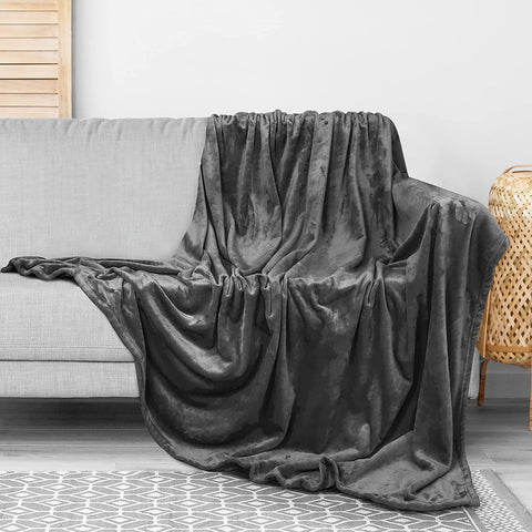 Bedding Fleece Blanket Queen Size Grey 300GSM Luxury Bed Blanket Anti-Static Fuzzy Soft Blanket Microfiber (90x90 Inches)