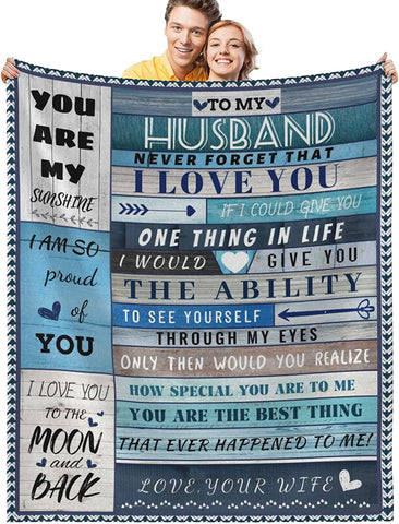 to My Wife Blanket from Husband, Romantic Anniversary Blanket for Wife Throw Blanket, Birthday Gifts for My Wife Valentine's Day Gifts for Her, Warm Fleece Blanket Gifts for Wife, 50x60inch