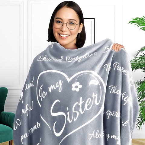 Sisters Gifts from Sister, Mothers Day Gifts for Sister, Sister Gifts Blanket, Unique Birthday Gifts for Sister from Brother, Sister Gifts from Brother, Throw Blanket 65” x 50” (Purple)