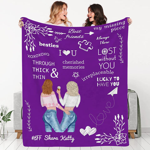 to My Besties Custom Friends Blanket with Many Characters,Change Hairstyles&Name Blankets,Personalized Friendship Blanket for Women,Best Friends,BFF, Bestie Birthday Gifts