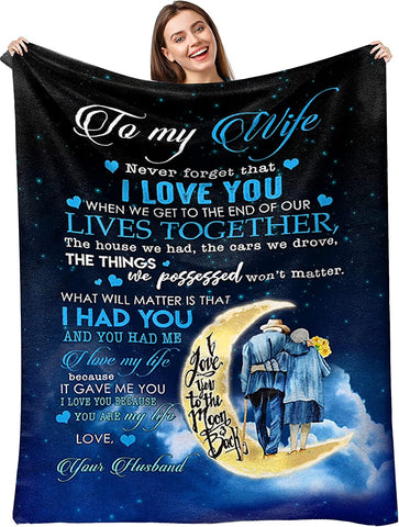 Mothers Day Birthday Gifts for Wife from Husband, Anniversary Wedding Gifts for Her,Wife Birthday Gift Ideas,to My Wife Blanket from Husband,Christmas Valentines Gifts for Wife 60'' x 50''