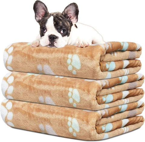 Upgraded Dog Blankets for Large Dogs, 3 Pack Dog Cat Flannel Blankets Washable, Soft Pet Mat Throw Cover for Kennel Crate Bed, Cute Paw Pattern, Dog Blanket, Pet Blanket 41" x 31"