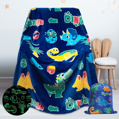 Dinosaur Blanket Gifts for 1-10 Year Old Boys,Dino Soft Kids Blankets,Dino Party Blankets,Luminous Toys Birthday Christmas Halloween Thanksgiving Easter Gifts,60 x 50in