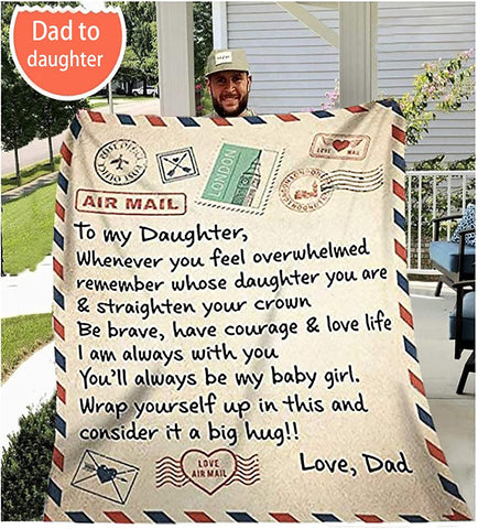 Fleece Blanket to My Daughter Letter Printed Quilts Dad Mom for Daughter's Air Mail Blanket Positive Encourage and Love Daughter's Flannel Blanket Gifts (5060in-mom)
