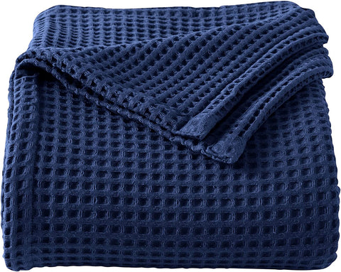 100% Cotton Waffle Weave Bed Blanket Soft, Breathable, and Lightweight Blanket for All-Season | Perfect for Layering | Brielle Collection (King, ICY Blue)