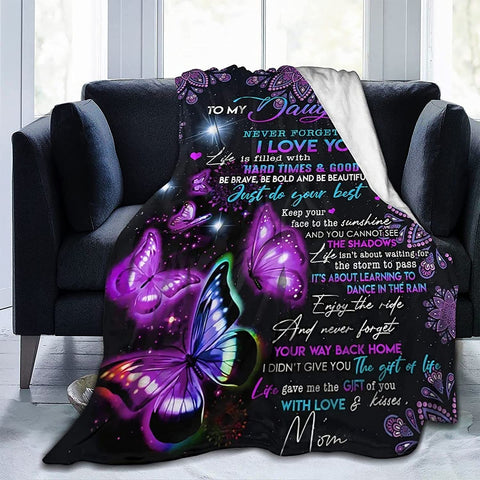 Daughter Blanket from Mom,Mothers Day Daughter Gifts,Fleece Purple Butterfly Sublimation Throw for Daughter&Girl's Birthday/Holiday Present,60x50 inches