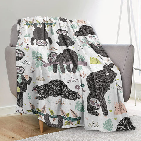 Sloth Blanket, Soft Sloth Throw Blanket for Adults Kids, Cozy Fleece Flannel Quilt for Boys Girls Lightweight Warm Travel Couch Bed Blankets, Green 40"X50"