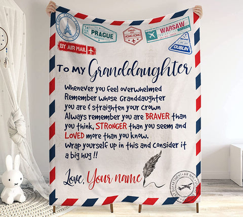 Personalized Air Mail Letter To My Son in law Throw Blankets, Gift To My Son Blanket From Mom,Gift To My Daughter, Granddaughter, Grandson From ,Customized Name, Custom Blanket for Birthday, Christmas