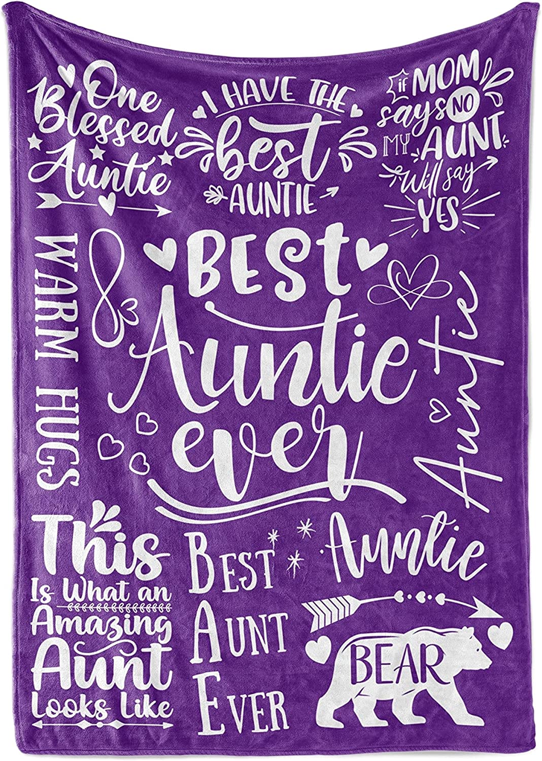 Aunt Gifts from Niece, Nephew, Best Auntie Ever Gifts Blanket for Aunt, Birthday Gifts Flannel Blankets for Women- 50"x 65"- Purple