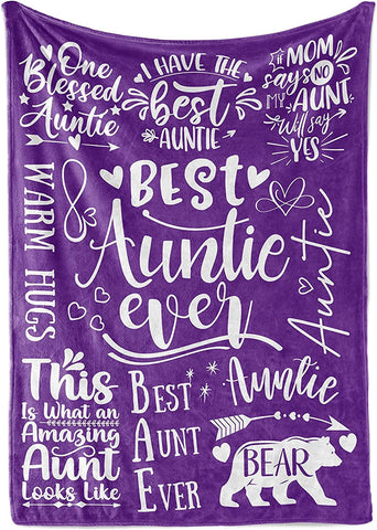 Aunt Gifts from Niece, Nephew, Best Auntie Ever Gifts Blanket for Aunt, Birthday Gifts Flannel Blankets for Women- 50"x 65"- Purple