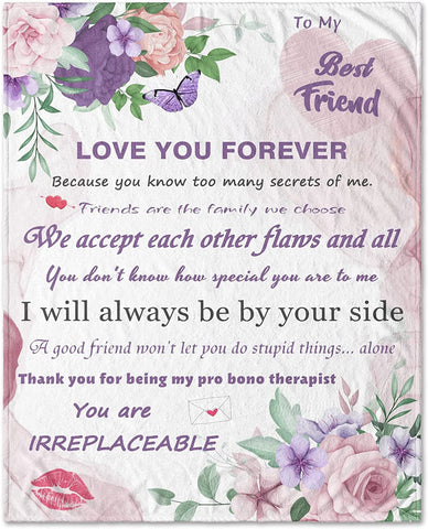 Mom Blanket Mother's Day Throw Blanket Gifts for Mom from Daughter Son Flower Butterfly Soft Flannel Lightweight Travel Plush Blankets Purple 40x50inch I Love You Mom