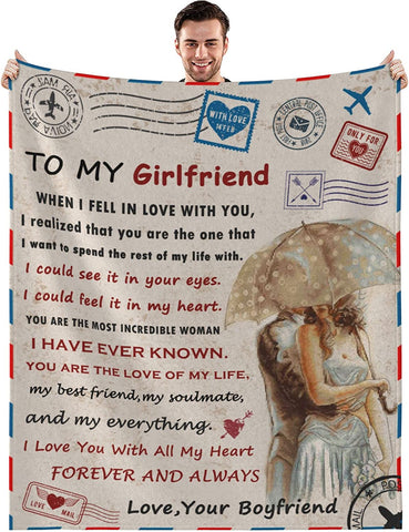 Gifts for Boyfriend Blanket, I Love You Gifts for Him, Boyfriend Birthday Gift, Romantic Anniversary Valentine's Day for Boyfriend Man (B-kiss, 50x60)