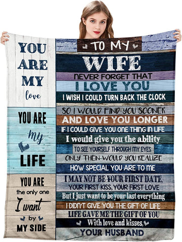 To My Wife Ultra-Soft Micro Fleece You are My Life Blanket Microfiber Valentine's Day Blanket Luxury Blanket for Bedding Sofa and Travel (80inchx60inch)