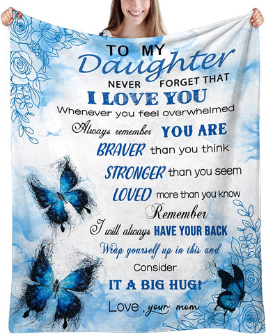 Daughter Gift Blanket - to My Daughter Gifts from Mom, Butterfly Blanket Soft Flannel Throws Blankets Birthday Anniversary Present 60x50 Inch