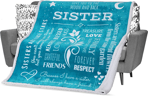 Gifts for Sister Blanket, Mothers Day, Birthday Gift for Sister from Sister, Say Happy Birthday Sister with a Snuggly Soft Sister Throw Blanket 60x50 Inches (Teal, Fleece)