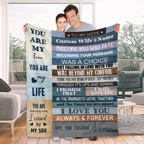 To My Wife Gift Blanket from Husband - Custom Blanket with Picture Name Change,Personalized Wife Anniversary Birthday Gifts for Her from Husband for Christmas,I Love You Gifts for Wife in Law