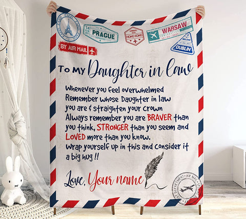 Personalized Air Mail Letter To My Son in law Throw Blankets, Gift To My Son Blanket From Mom,Gift To My Daughter, Granddaughter, Grandson From ,Customized Name, Custom Blanket for Birthday, Christmas