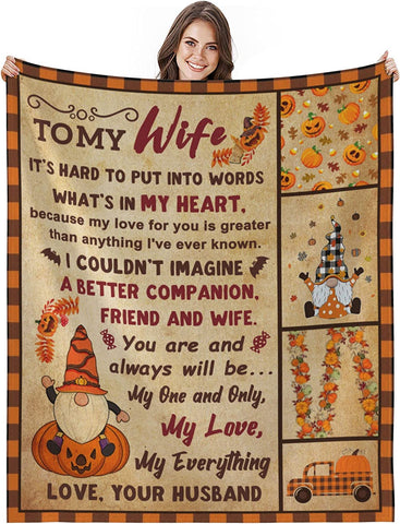 to My Wife Blanket from Husband, Gifts for Wife Wedding Anniversary Romantic Gifts for Her, Hallowen Christmas Valentines Birthday Gifts for Wife, Wife Blanket 50"x60"