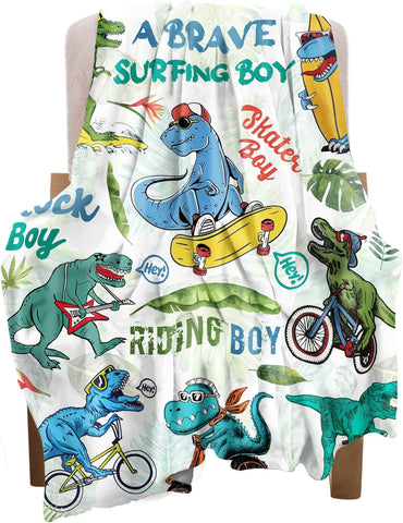 Kids Dinosaur Blanket for Boys Girls Room Decor Personalized Cute Toddler Throw Blanket Chiristmas Dinasour Birthday Year Old Gifts Toys 40x50
