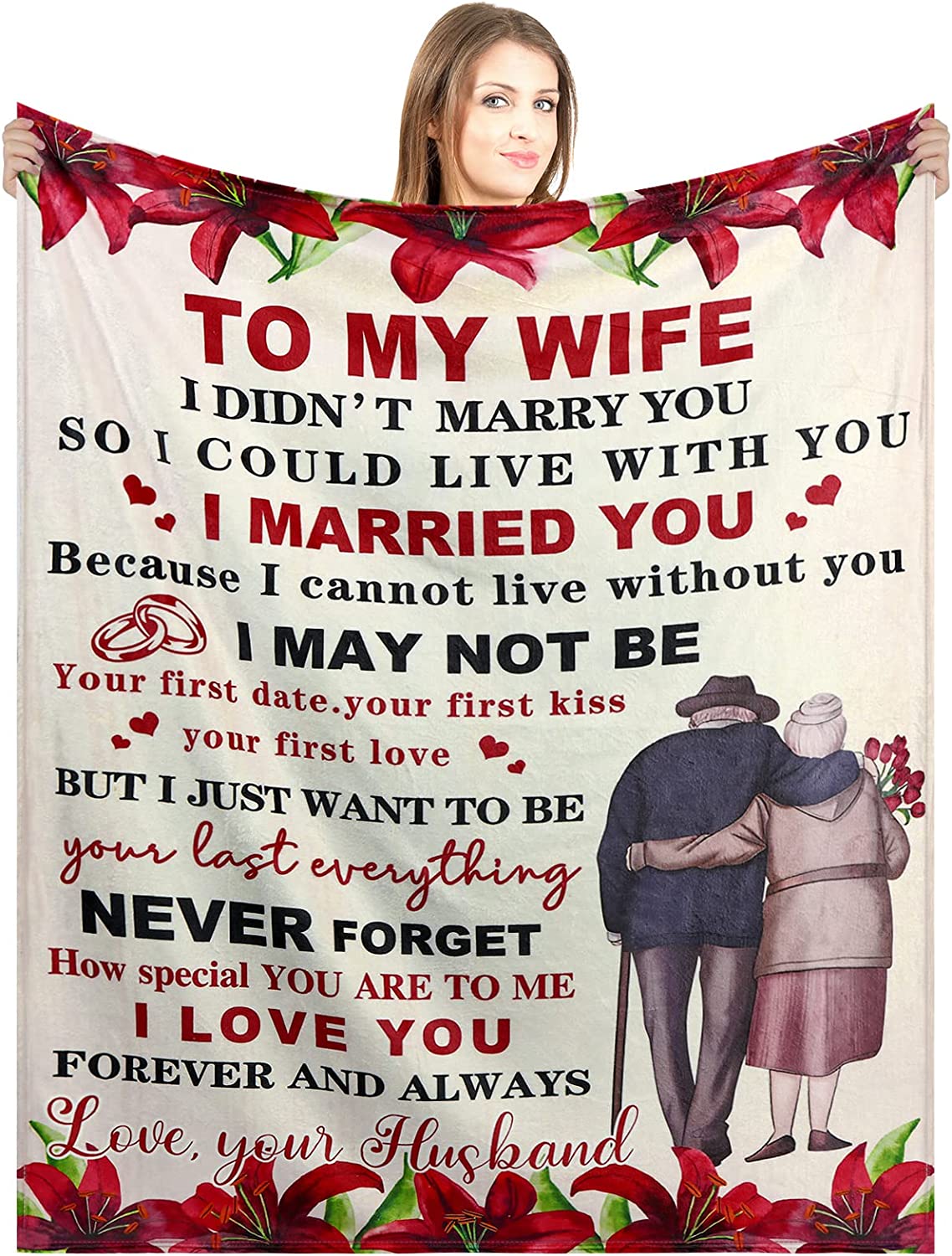 Gifts for Wife from Husband to My Wife Blanket Valentines Day Gifts for Her Wife Valentines Day Gifts Wedding Anniversary Romantic Gifts Wife Gifts for Birthday Gift Mother's Day 60 x 50 Inch (Floral)