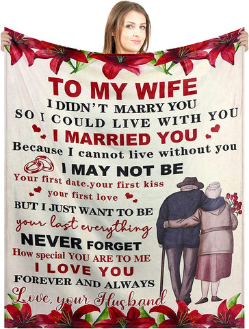 Gifts for Wife from Husband to My Wife Blanket Valentines Day Gifts for Her Wife Valentines Day Gifts Wedding Anniversary Romantic Gifts Wife Gifts for Birthday Gift Mother's Day 60 x 50 Inch (Floral)