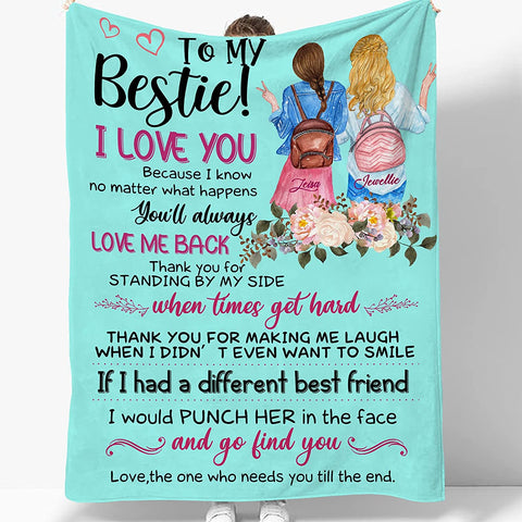 to My Bestie Best Friend Blanktet Besties, Women, Girls Personalized Name Best Friend Throw Blanket with Hairstyles for BFF, Special Friends Birthday Gifts Blanket