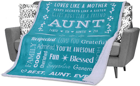 Aunt Mothers Day Gifts, Aunt Blanket from Niece or Nephew, Aunt Birthday Gift, Auntie Gifts, Soft Aunt Throw Blanket for Your Favorite Best Aunt Ever 60x50 Inches (Teal, Fleece)