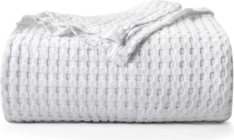 Bedding Cotton Waffle Blanket 300 GSM (White - 90x90 Inches) Soft Lightweight Breathable Bed Blanket Queen Size Layering Any Bed for All Season