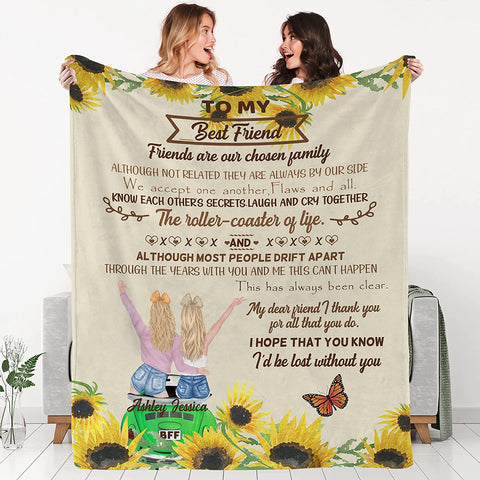 to My Besties Custom Friends Blanket with Many Characters,Change Hairstyles&Name Blankets,Personalized Friendship Blanket for Women,Best Friends,BFF, Bestie Birthday Gifts