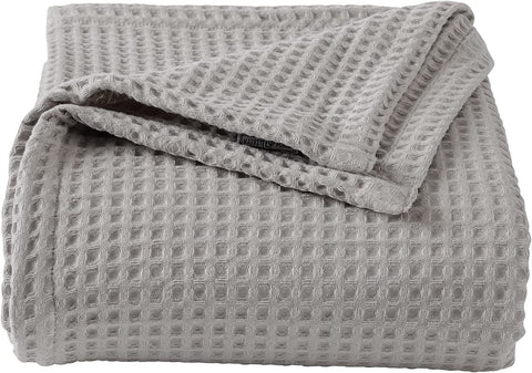 100% Cotton Waffle Weave Bed Blanket Soft, Breathable, and Lightweight Blanket for All-Season | Perfect for Layering | Brielle Collection (King, ICY Blue)