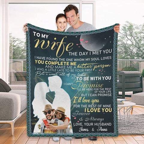 To My Wife Gift Blanket from Husband - Custom Blanket with Picture Name Change,Personalized Wife Anniversary Birthday Gifts for Her from Husband for Christmas,I Love You Gifts for Wife in Law