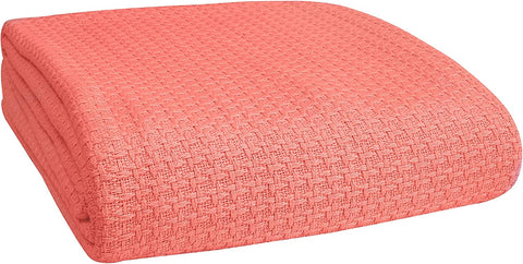 HOME 100% Cotton Bed Blanket, Breathable Bed Blanket King Size, Cotton Thermal Blankets King, Perfect for Layering Any Bed for All Season, White