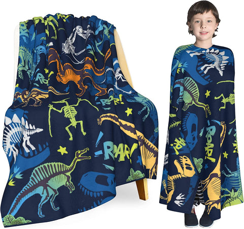 Kids Dinosaur Blanket for Boys Girls Room Decor Personalized Cute Toddler Throw Blanket Chiristmas Dinasour Birthday Year Old Gifts Toys 40x50