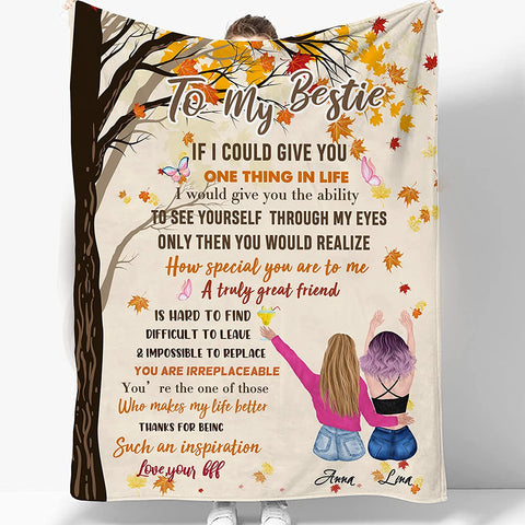 to My Bestie Best Friend Blanktet Besties, Women, Girls Personalized Name Best Friend Throw Blanket with Hairstyles for BFF, Special Friends Birthday Gifts Blanket