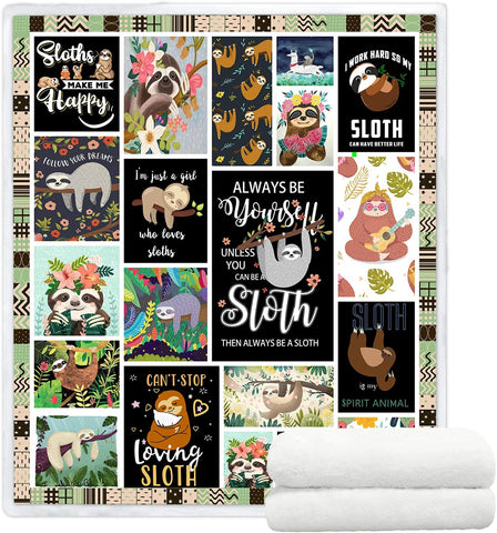 Sloth Throw Blankets Sloth Gifts for Women and Girls Sloth Lovers Super Soft Warm Sherpa Sloth Blankets for Kids and Adults