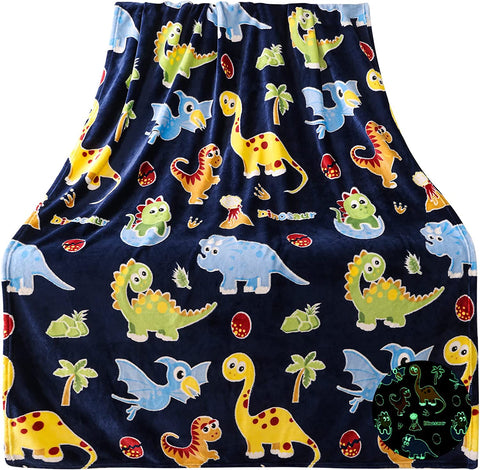 Glow in The Dark Dinosaur Blanket for Boys,Dinosaur Gifts for Boys 1-12 Year Old,Dinosaur Toys for Toddler Kids Teens,Room Decor Birthday Easter Christmas Thanksgiving Gifts for Boy