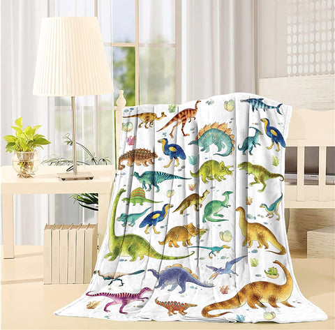 Dinosaur World Blanket Throw, Flannel Fleece Ultra-Soft Fluffy Throw Unisex Light Comfort Blanket for Couch, Sofa Living Room and Camping 40" x 50"