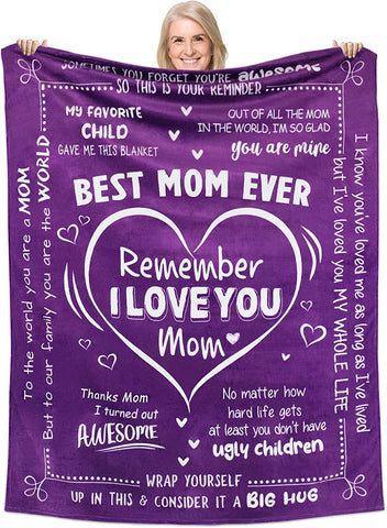 Mothers Day, Birthday Gifts for Mom from Daughter Son - Best Mom Ever Gifts, Unique Gifts for Mom to Be, Pregnant, New Mom Gifts for Women After Birth - I Love You Mom Throw Blanket 50x60