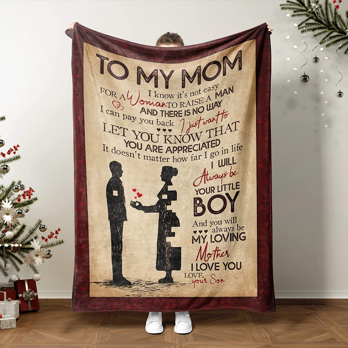 Mom Gifts from Son- Throw Blanket to My Mom Gift - Soft Fleece Abstract Blanket - Son Mother Blanket for Birthday, Valentine, Christmas, Graduation Day, Mother's Day