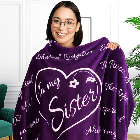 Sisters Gifts from Sister, Mothers Day Gifts for Sister, Sister Gifts Blanket, Unique Birthday Gifts for Sister from Brother, Sister Gifts from Brother, Throw Blanket 65” x 50” (Purple)