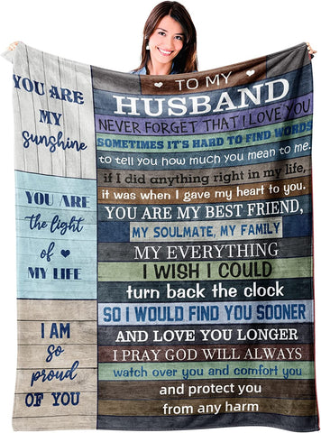 To My Husband Gifts from Wife, Romantic Gifts for Husband Him Men Birthday Anniversary Wedding Valentine's Day Gifts, Ultra Soft Flannel Fleece Throw Blanket Cozy Throws for Bed Sofa 50"x60"