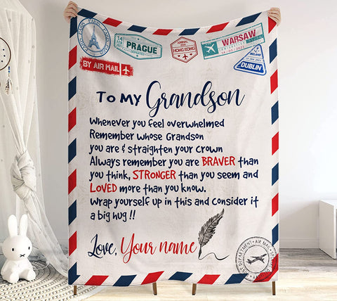 Personalized Air Mail Letter To My Son in law Throw Blankets, Gift To My Son Blanket From Mom,Gift To My Daughter, Granddaughter, Grandson From ,Customized Name, Custom Blanket for Birthday, Christmas