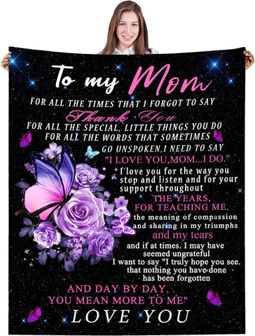 Gifts for Mom to My Mom Blanket from Daughter Son Flower Butterfly Throw Blankets for Couch Bedroom Sofa Warm Blanket Positive Encourage and Love 50x60 in