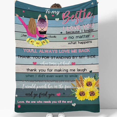 to My Bestie Best Friend Blanktet Besties, Women, Girls Personalized Name Best Friend Throw Blanket with Hairstyles for BFF, Special Friends Birthday Gifts Blanket