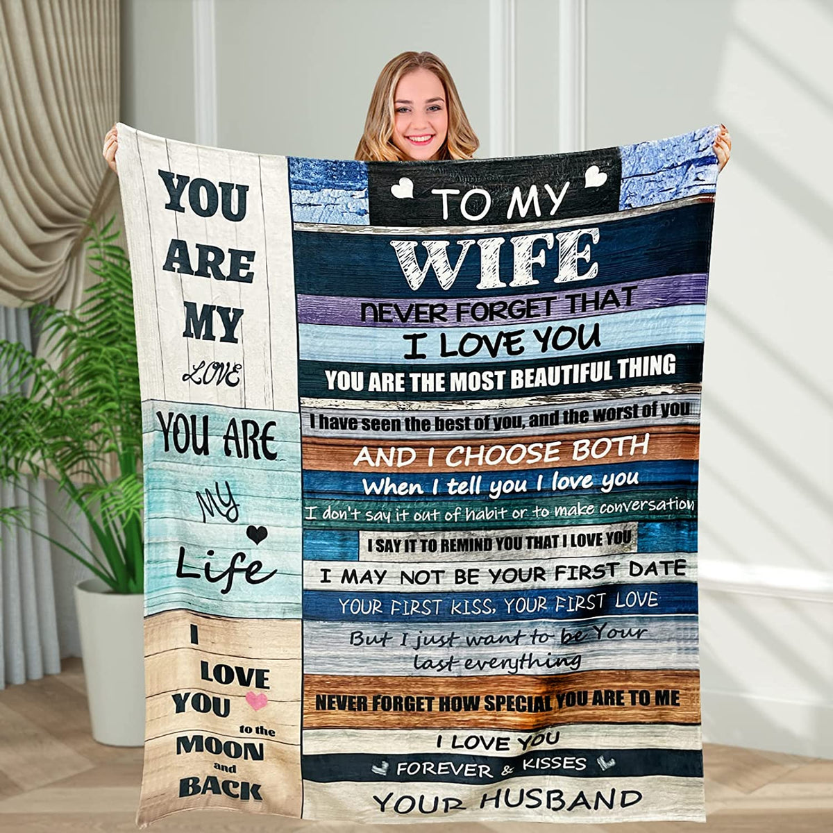 Valentines Day Birthday Gifts for Husband, Anniversary Wedding Gifts Ideas to My Husband Blanket from Wife, I Love You Presents Romantic Gift for him Ultra Soft Blanket for Men Boyfriend, 60''x50''
