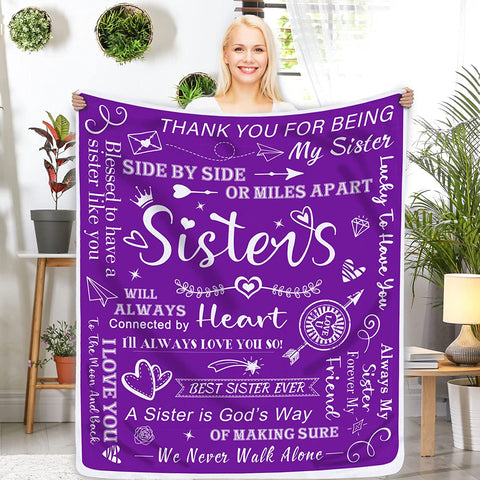 Sisters Gifts from Sister Blanket, Sister Gifts Throw Blanket, Sister Birthday Gifts from Sister, Gifts for Sister Soft Blanket, Big Sister Gift, Soft Purple Blanket 50" X 60"